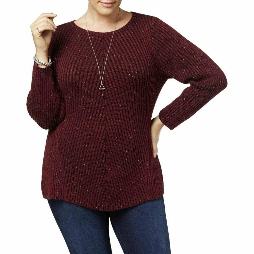 STYLE & CO Ribbed Knit Speckled Sweater Top 1X‎ Burgundy NEW